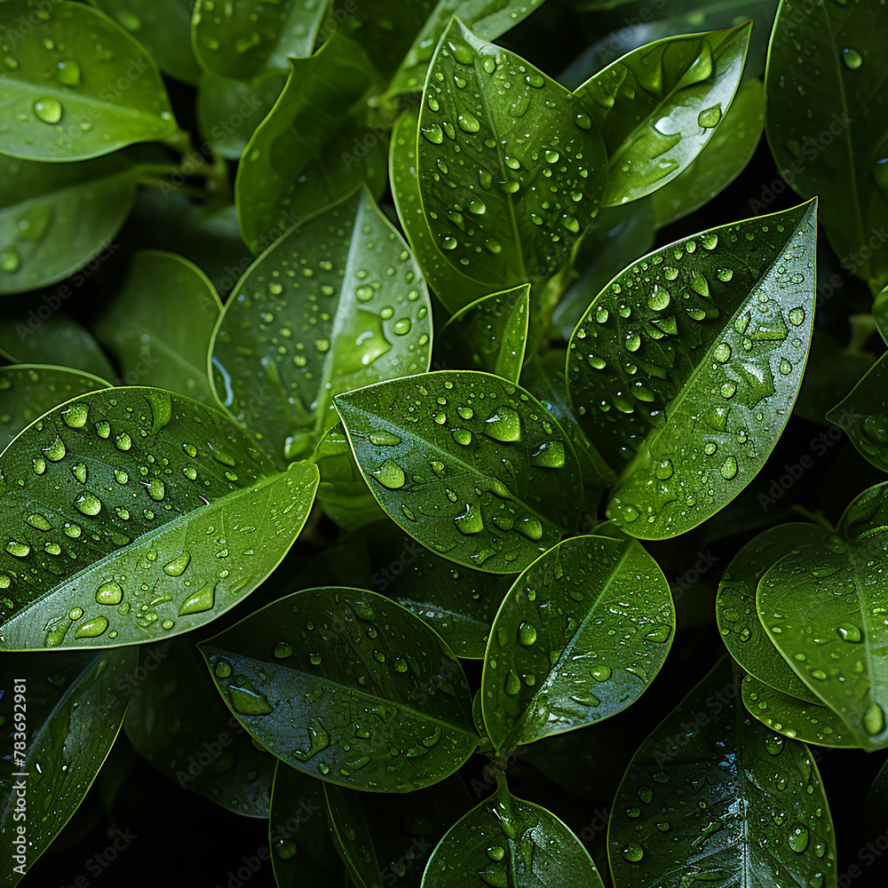 Fototapeta premium green leaves with drops of water