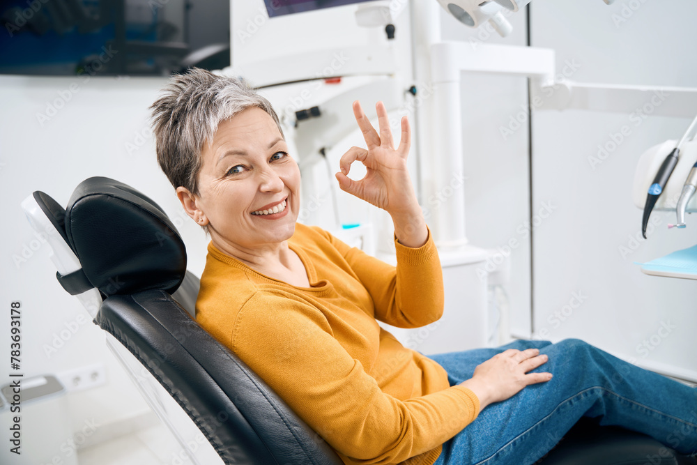 Extremely happy satisfied with service and approach woman smiling Extremely happy satisfied with service and approach woman smiling