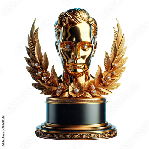 Gold Oscar Trophy Statue Award isolated on transparent background, Hollywood Golden Oscar award statue Success and victory photo