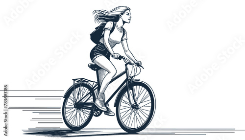Minimalist Biking Woman, Monochrome Graphic