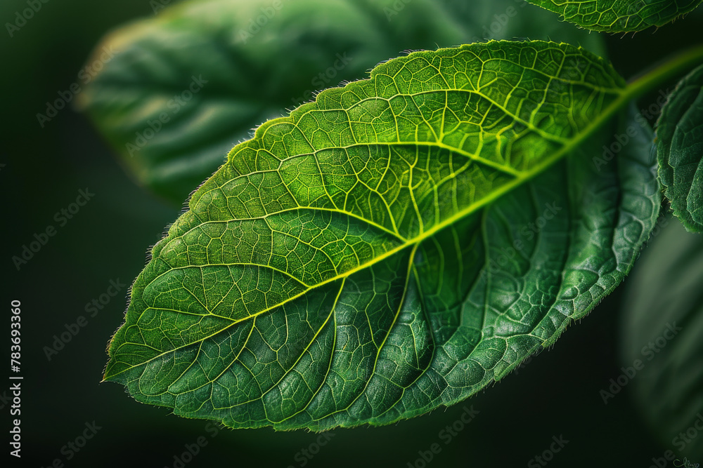 Vibrant Green Leaf Texture Close-up in Natural Light