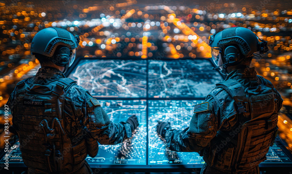 Military Specialists Analyze Enemy Territory Using 3D Holographic Augmented Reality Satellite Surveillance Technology