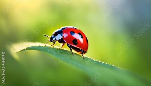 ladybug on green leaf macro close up photo ladybug on green leaf