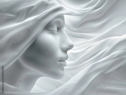 Womans face covered in white fabric