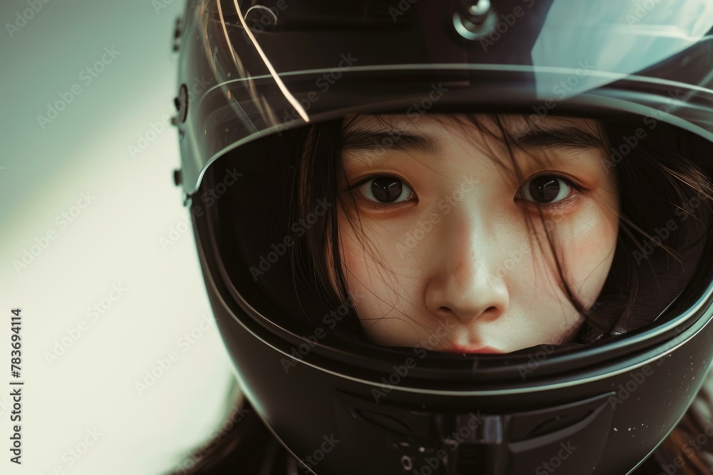Comfortable Asian woman helmet. Safety people. Generate Ai Comfortable Asian woman helmet. Safety people. Generate Ai