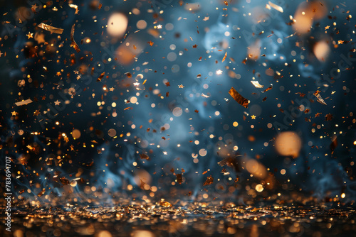 Golden Confetti Explosion on Festive Blue Background for Celebration