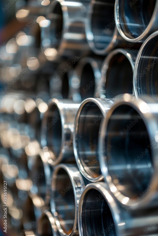 Obraz premium Stack of metal pipes in industrial setting