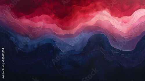 Abstract art piece inspired by tranquility under the stars. Gel in motion with spectrum hues and gravity waves. Deep navy, red, and pale pink colors contrast against negative space. photo