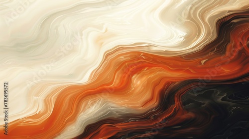 Abstract artwork depicting a swirling VelvetVortex with a Phoenix rising, in dark chestnut brown, burnt sienna, & soft cream against negative space. Minimalist design with raw style.