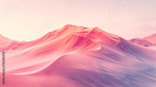 A minimalist and serene 3D visual of abstract salmon pink and soft peach patterns  set against a vast  negative space backdrop atop a lone hill.