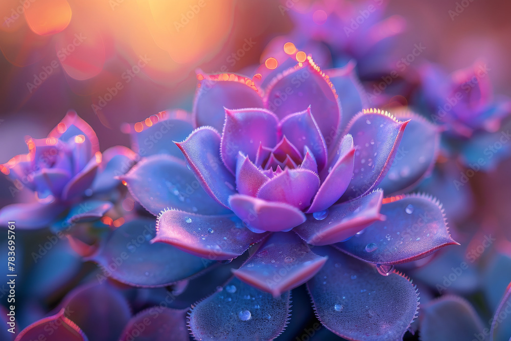 Dew-Kissed Echeveria Succulent in Enchanting Twilight Glow Dew-Kissed Echeveria Succulent in Enchanting Twilight Glow