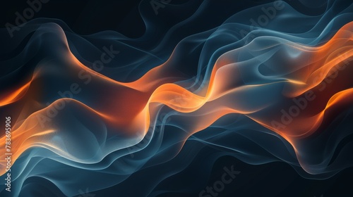 A striking image of neon light and tweezers against a ghostly abstract pattern background in dark charcoal, rust, and sky blue. Emphasizing negative space and minimal design.