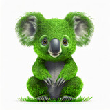 koala made with grass, isolated, cute illustration, 