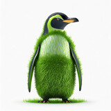 cute illustration of penguin made of grass, over white background