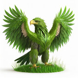 eagle made with grass, isolated, cute illustration