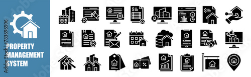 Property Management System icon set for design elements	,business, technology, concept, home, house