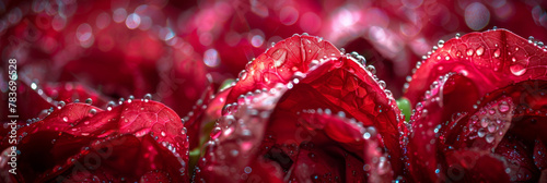 Crimson Rose Petals with Dewdrops Macro