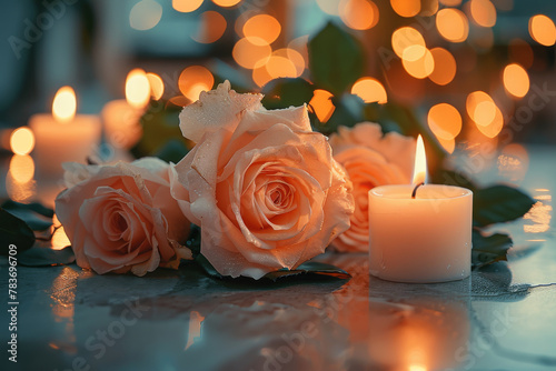 Romantic Candlelight Evening with Delicate Roses and Warm Glow