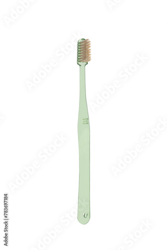 Green toothbrush on white background