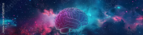 Cosmic Mind Concept: Human Brain Against Starry Space Background