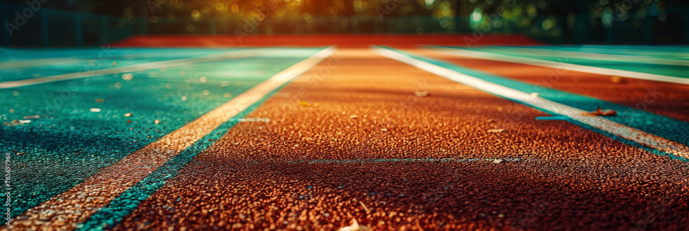 Sunset Glow on a Vibrant Outdoor Running Track - obrazy, fototapety, plakaty 