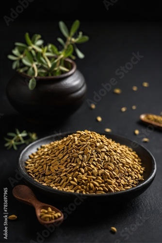 Fenugreek on a black background.