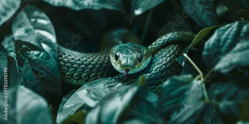 Sinister Serpent Lurking Amongst Emerald Foliage in the Wild