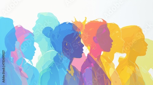 Abstract pastel silhouettes of diverse profiles merging in a seamless composition