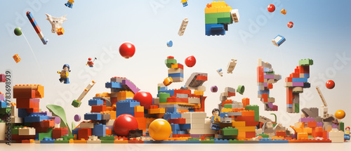 Colorful Building Blocks and Figures in Dynamic Play