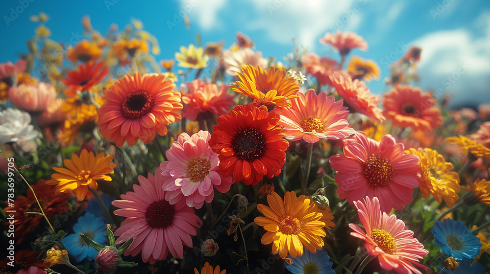 A colorful bouquet of daisies and gerberas, showcasing the beauty of nature in full bloom during summer A colorful bouquet of daisies and gerberas, showcasing the beauty of nature in full bloom during summer