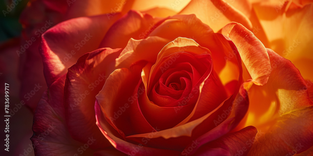 Vibrant Bi-Color Rose in Warm Sunlight - A Symbol of Passion and Beauty Vibrant Bi-Color Rose in Warm Sunlight - A Symbol of Passion and Beauty