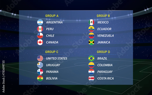 American tournament 2024 all groups. Soccer cup broadcast graphic template.