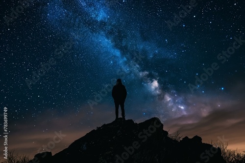 Dedicated Astronomer man planet starry sky night. Nature child. Generate Ai