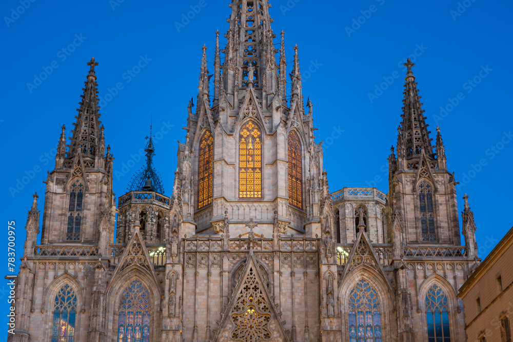 Barcelona, Spain: The Cathedral of the Holy Cross and Saint Eulalia, in the evening light
