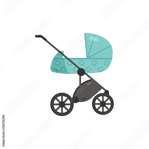 Baby blue stroller. Illustration of children's transport for newborns, babies. Vector isolated on white background, eps 10.