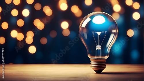 Innovative Design with Copy Space - Brilliant Idea Concept - Illuminated Light Bulb on Bokeh Background