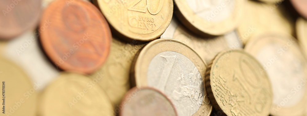 European money euro coins. Shiny coins of European union currency close up European money euro coins. Shiny coins of European union currency close up