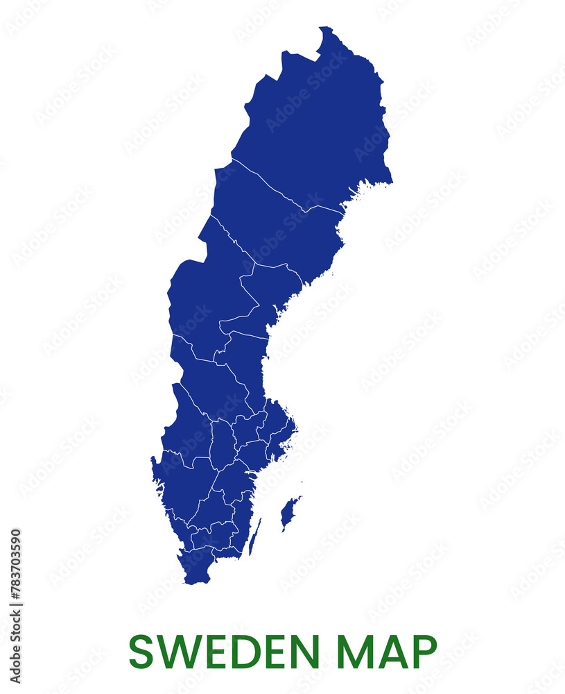 High detailed map of Sweden. Outline map of Sweden. Europe ilustração ...