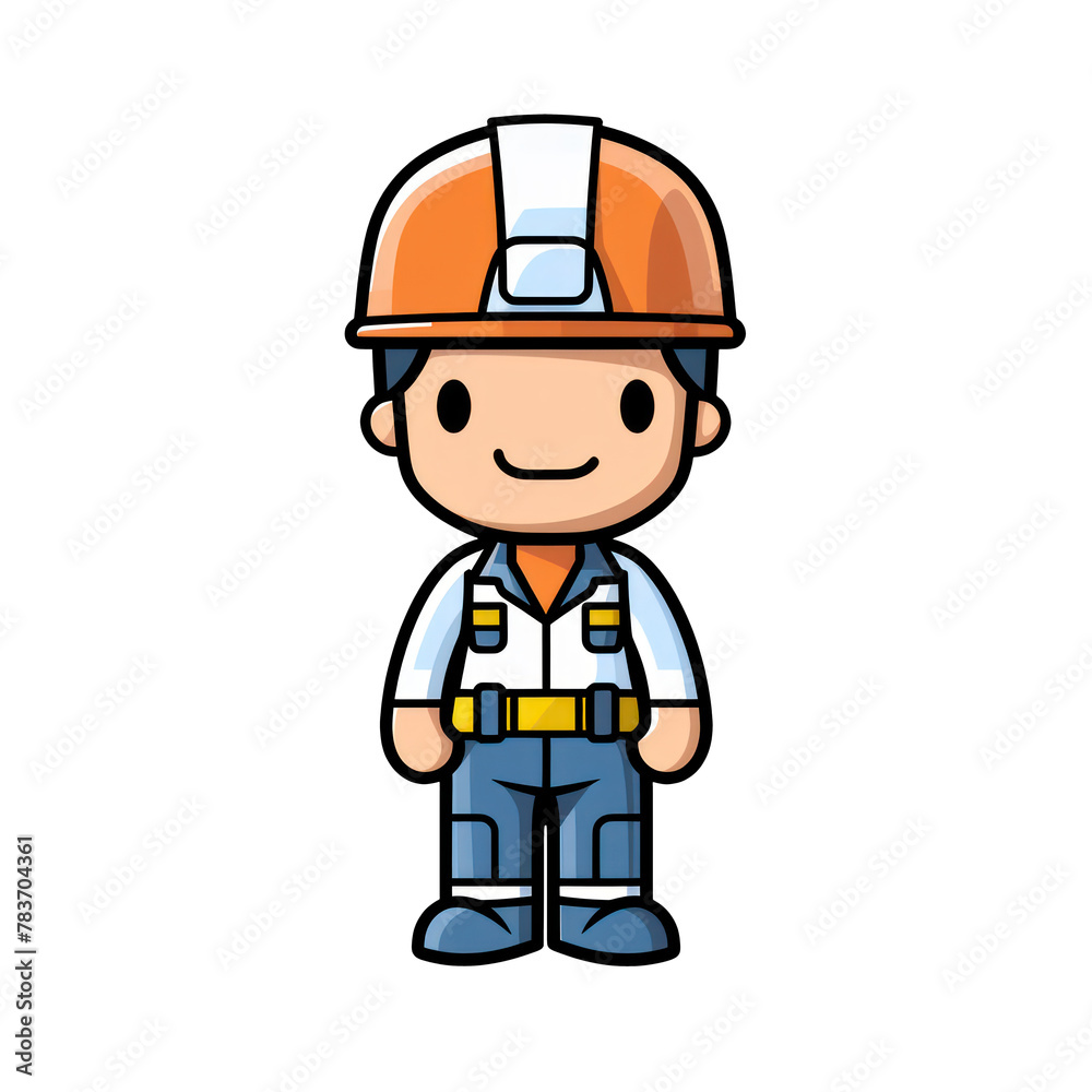 Isolated builder with helmet in cartoon style.