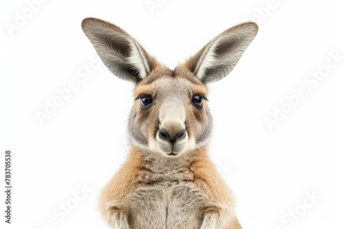 Adorable kangaroo looking straight at the camera against a blank white background in studio setting © VICHIZH