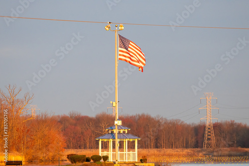reflection gazebo with american flag