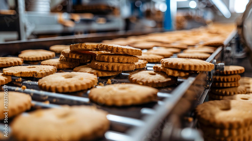 Baking cookies on production line in factory setting