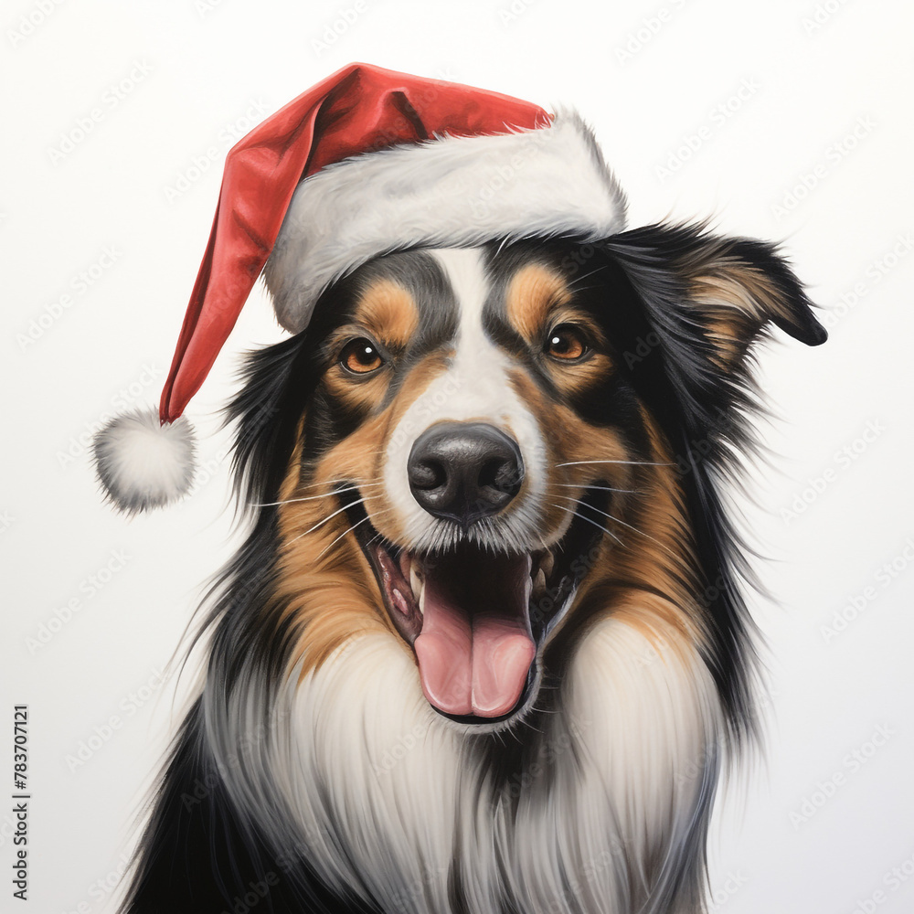 broder collie smiling wearing a christmas hat, portrait, white background сreated with Generative Ai broder collie smiling wearing a christmas hat, portrait, white background сreated with Generative Ai