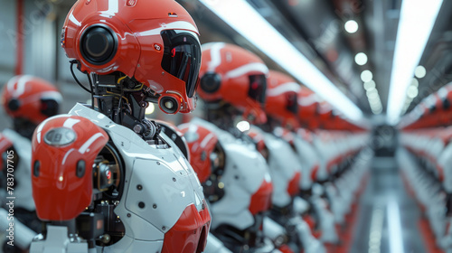 Cutting-edge humanoid robots utilizing AI technology in a robotics lab setting.
