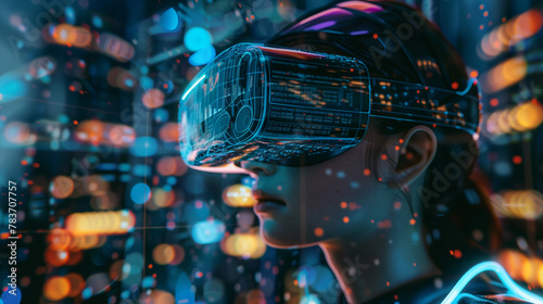 Person in VR headset exploring digital interface