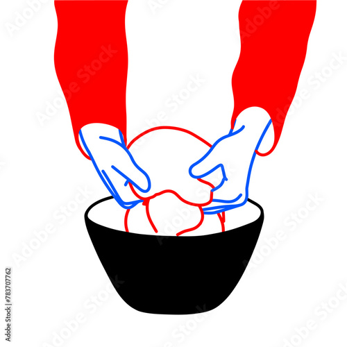 Hands Kneading Dough into a Bowl | Vector Illustration