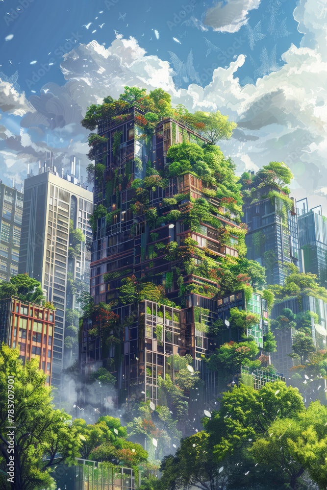 Conceptual design of sustainable urban living through eco-friendly buildings and green infrastructure. Conceptual design of sustainable urban living through eco-friendly buildings and green infrastructure.