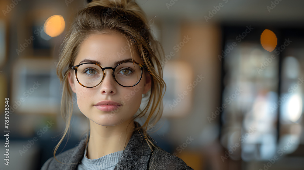 Sophisticated Blonde Lady with Classic Round Glasses, Generative AI Sophisticated Blonde Lady with Classic Round Glasses, Generative AI