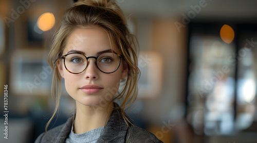 Sophisticated Blonde Lady with Classic Round Glasses, Generative AI
