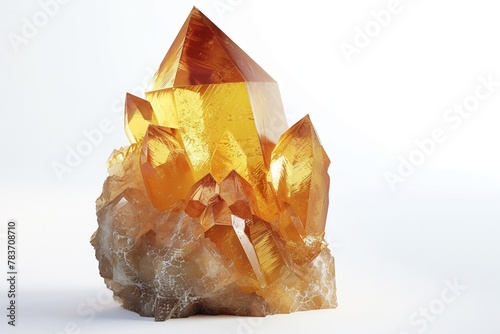Citrine crystal, high-grade, macro, plain white background, 4K, realistic glow.